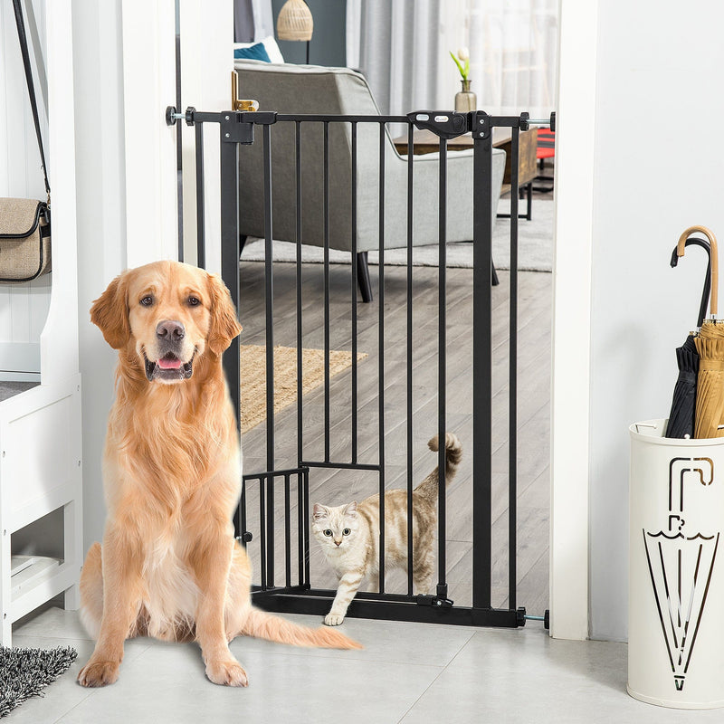 Extra Tall Pet Gate with Door (74-80cm) - Black Pawhut