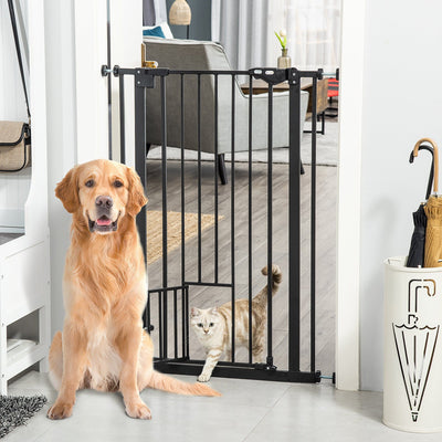Extra Tall Pet Gate with Door (74-80cm) - Black Pawhut