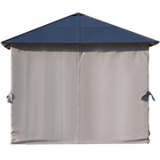 3x3m Polycarbonate Hard Roof Gazebo For Gardens, Steel Frame, Curtains, Mosquito Nets, Black Outsunny