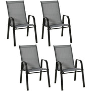 Outsunny Set of 4 Garden Dining Chair Set Stackable Outdoor Patio Furniture Set with Backrest and Armrest, Dark Grey Outsunny