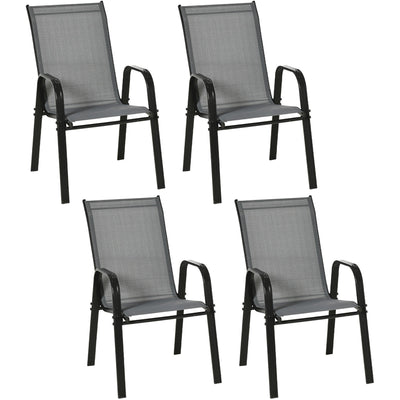 Outsunny Set of 4 Garden Dining Chair Set Stackable Outdoor Patio Furniture Set with Backrest and Armrest, Dark Grey Outsunny