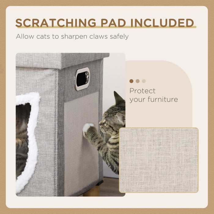 PawHut Cat Bed Ottoman, Grey with Ball Toy
