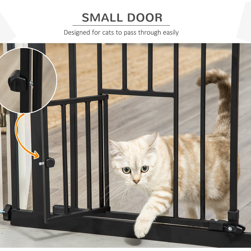 Extra Tall Pet Gate with Door (74-80cm) - Black Pawhut