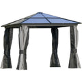 Hardtop Gazebo 3x3m | Polycarbonate Roof, Curtains & Mesh Nets Outsunny