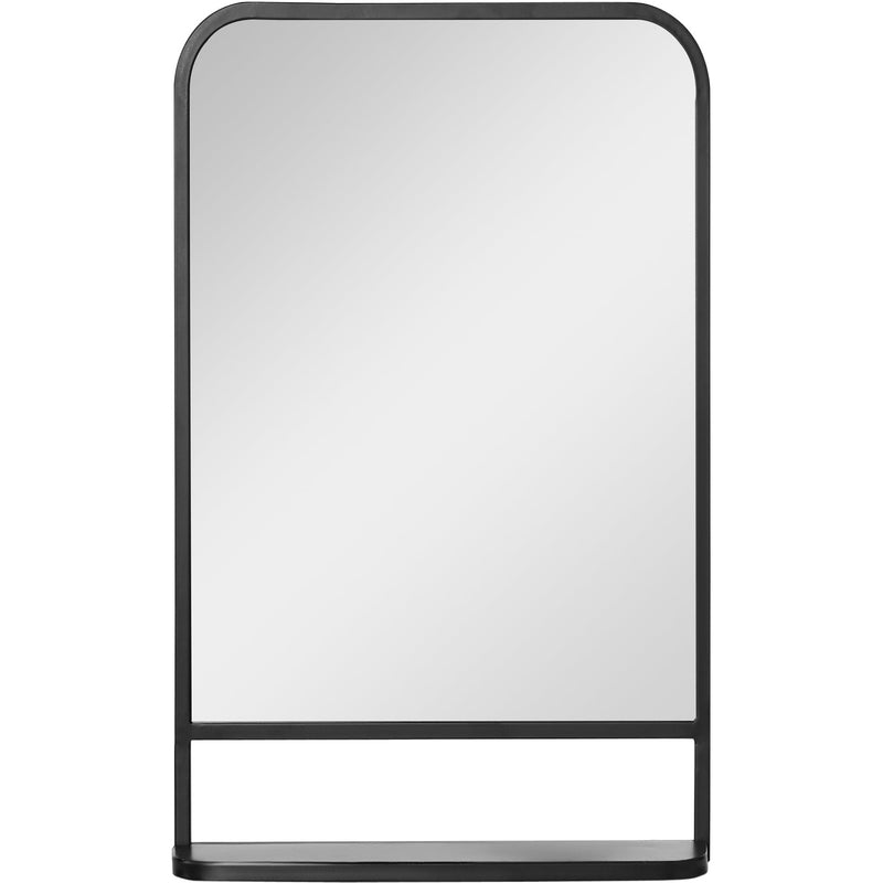 Rectangular Wall Mirror With Shelf, Black Frame