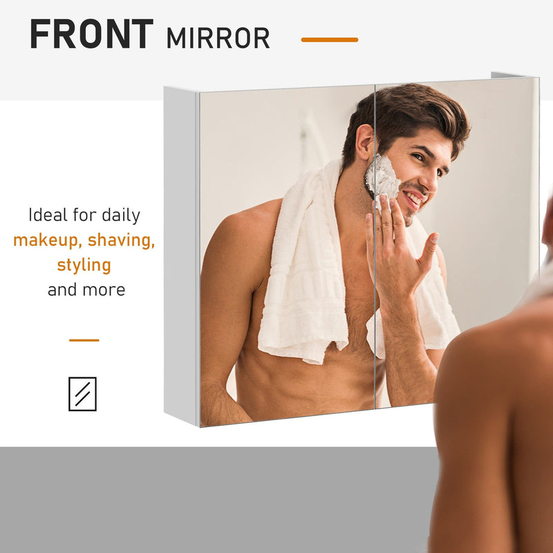 Bathroom Mirror Cabinet, 2 Doors, 70 x 15 x 60 cm, White