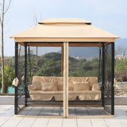 3 Seater Swing Chair 3-in-1 Hammock Bed Patio Bench, Beige Outsunny