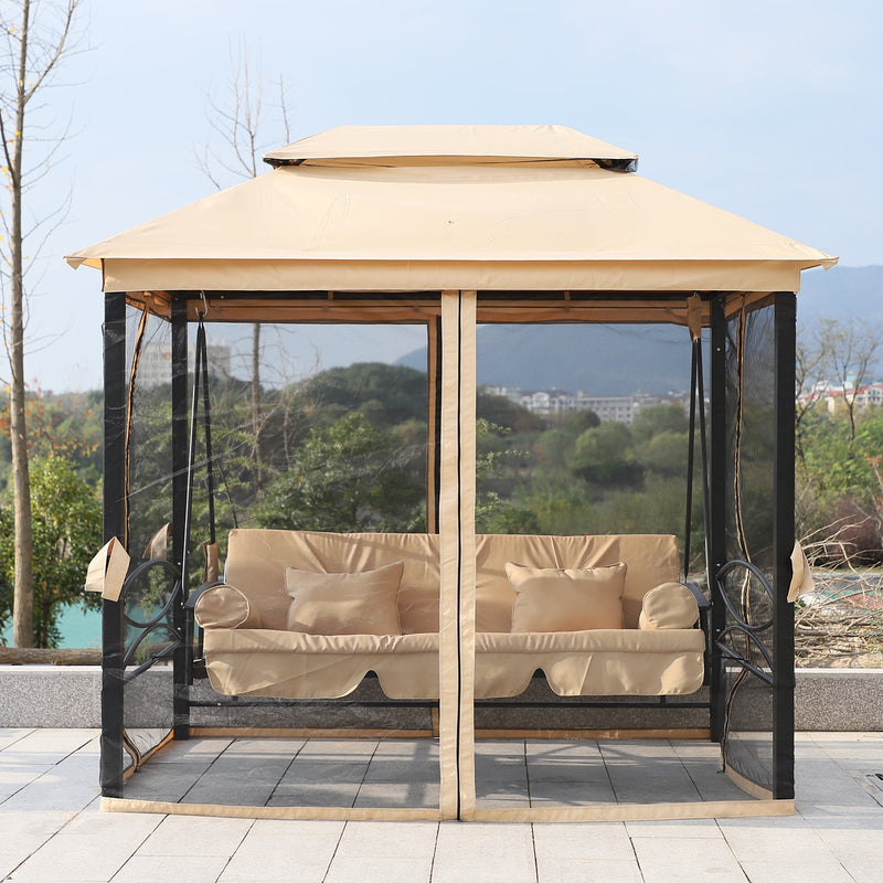 3 Seater Swing Chair 3-in-1 Hammock Bed Patio Bench, Beige Outsunny