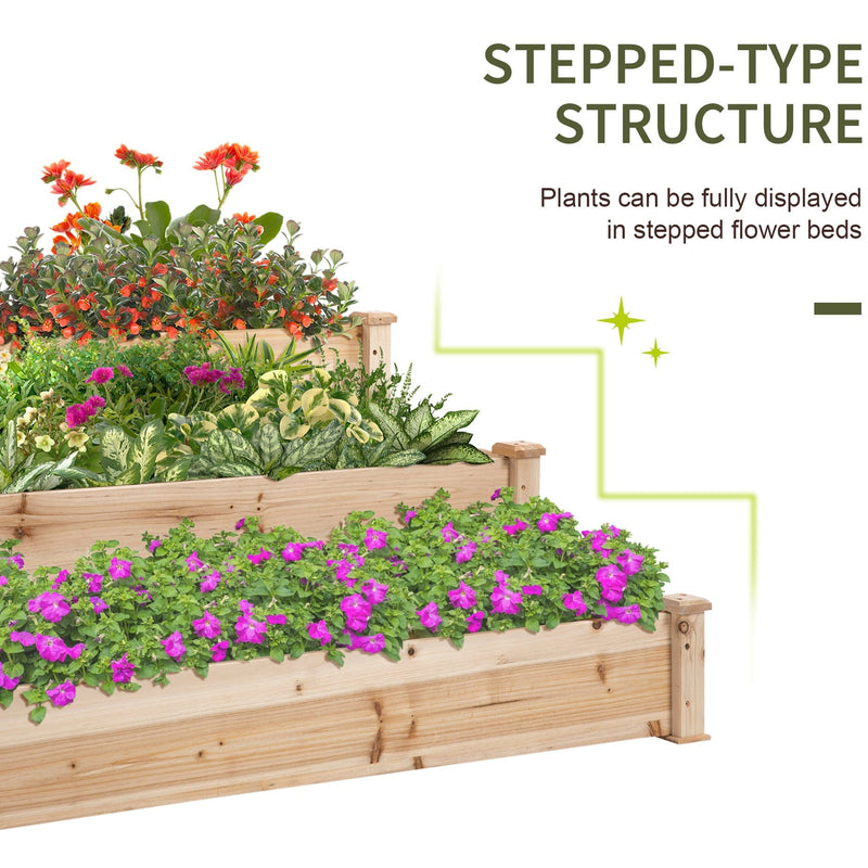 3 Tier Raised Wooden Garden Bed, 124x124 cm Outsunny