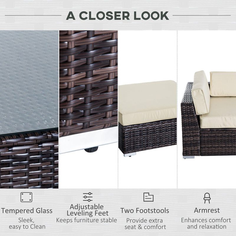 5-Seater Rattan Sofa Set with Coffee Table and Cushions