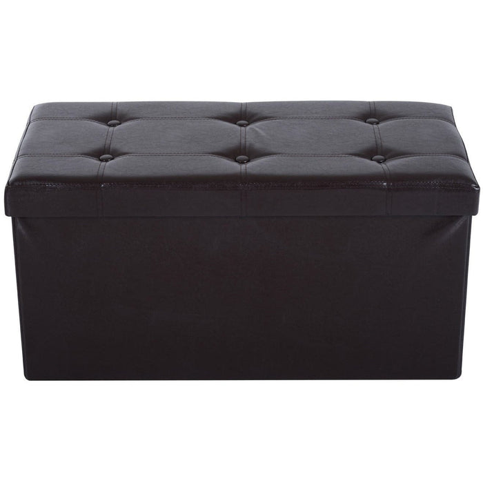 Faux Leather Storage Ottoman With Button Tufted Lid