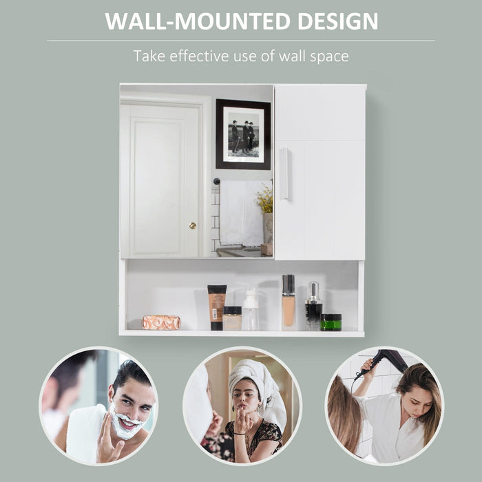 White Wall Mounted Bathroom Mirror Cabinet, Double Doors