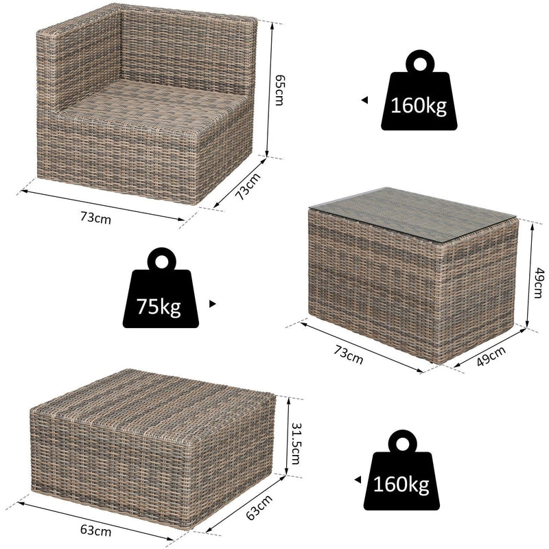 2 Seater Rattan Garden Furniture Set, Grey