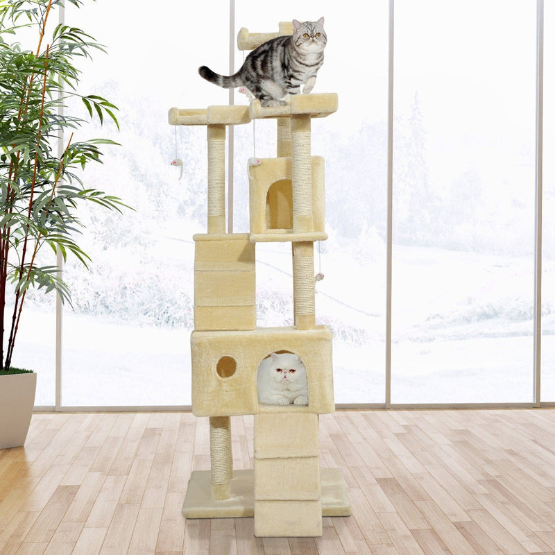 181cm Multi-Level Cat Tree, Sisal Scratching Post, Beige