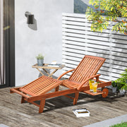 Outsunny Outdoor Garden Patio Wooden Sun Lounger Foldable Recliner Deck Chair Day Bed Furniture with Wheels Outsunny