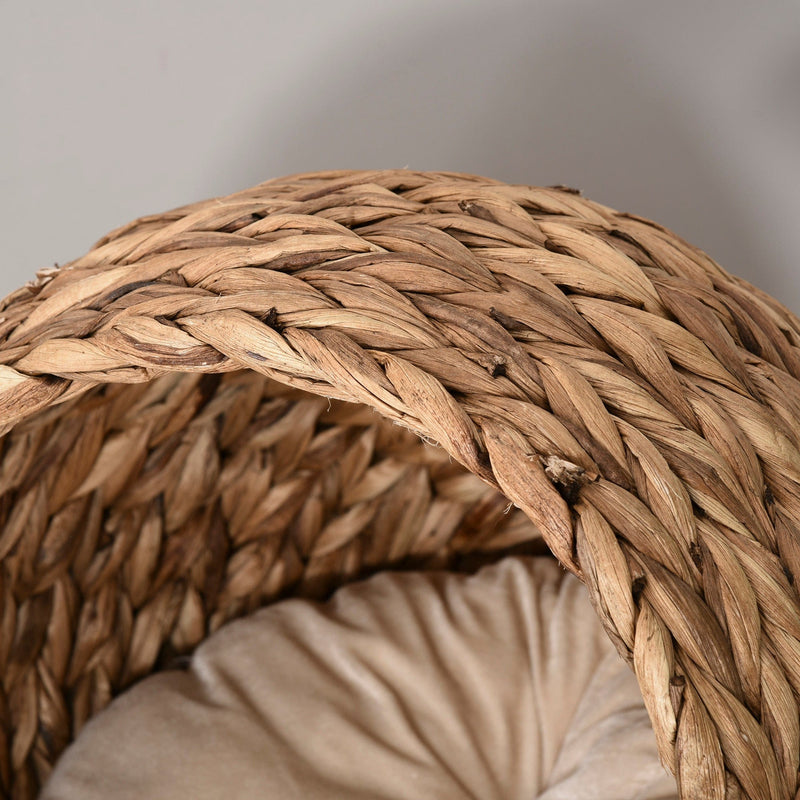 PawHut Brown Wicker Cat Bed, 42x33x52cm