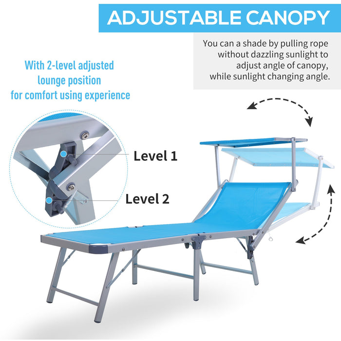 Foldable Sun Lounger With Canopy, Adjustable Back