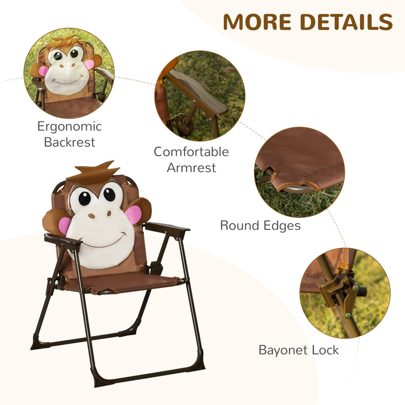 Outsunny Kids Picnic & Table Chair set, Outdoor Folding Garden Furniture w/ Monkey Design, Removable, Adjustable Sun Umbrella, Ages 3-6 Years - Brown Outsunny
