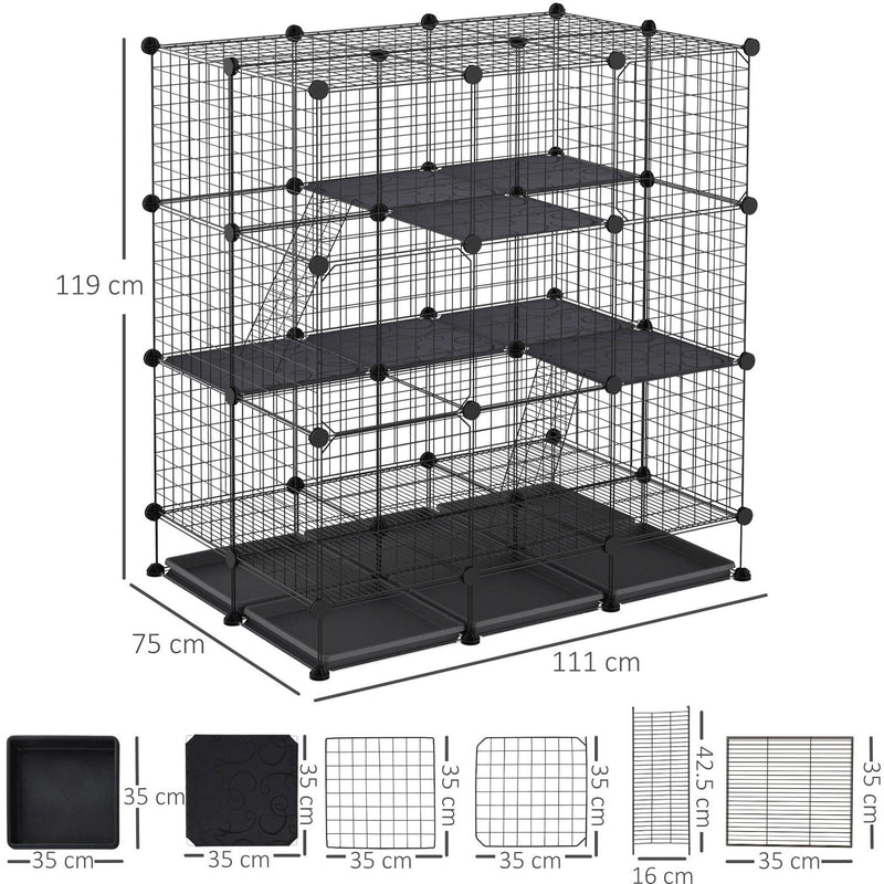 3 Level DIY Metal Pet Play Pen, 4 Doors, Black