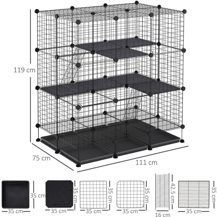 3 Level DIY Metal Pet Play Pen, 4 Doors, Black