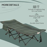 Outsunny Foldable Sun Lounger, Padded Patio Camping Bed with Maximum 170° Lying Down Angle & Carry Bag, Magazine Bag, Cup Holder for Outdoor, Grey Outsunny