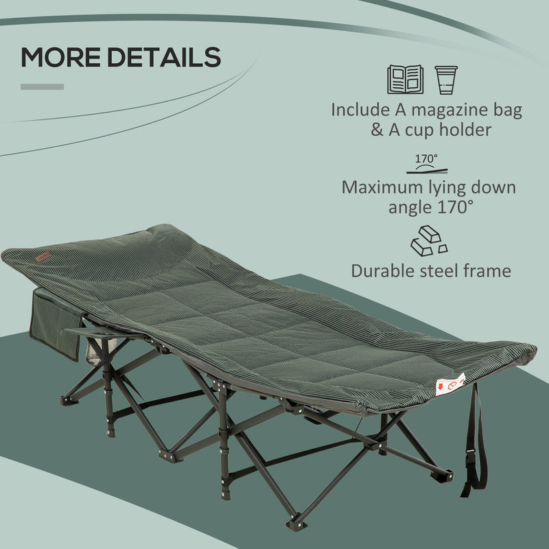 Outsunny Foldable Sun Lounger, Padded Patio Camping Bed with Maximum 170° Lying Down Angle & Carry Bag, Magazine Bag, Cup Holder for Outdoor, Grey Outsunny