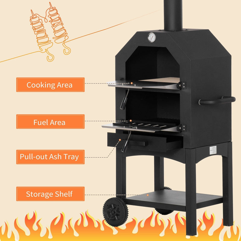 Garden Pizza Oven and Charcoal BBQ Grill Trolley