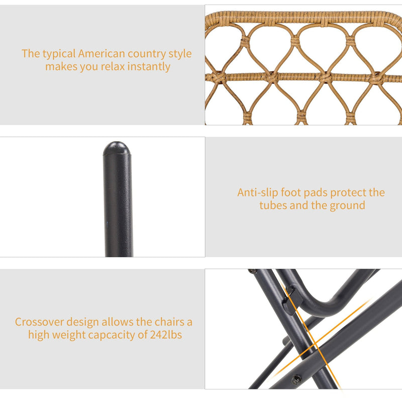 3pc Rattan Bistro Set with Folding Table & Chairs