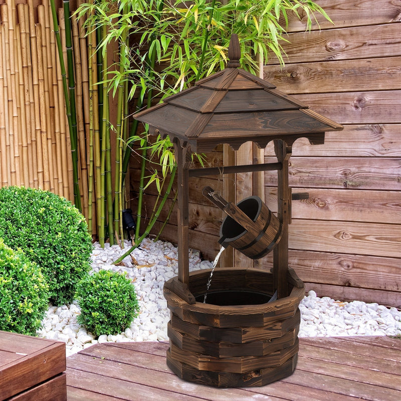 Fir Wood Garden Decor Wishing Well Waterfall