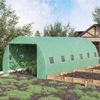 Polytunnel Greenhouse, Steel Frame, Zipped Door Outsunny