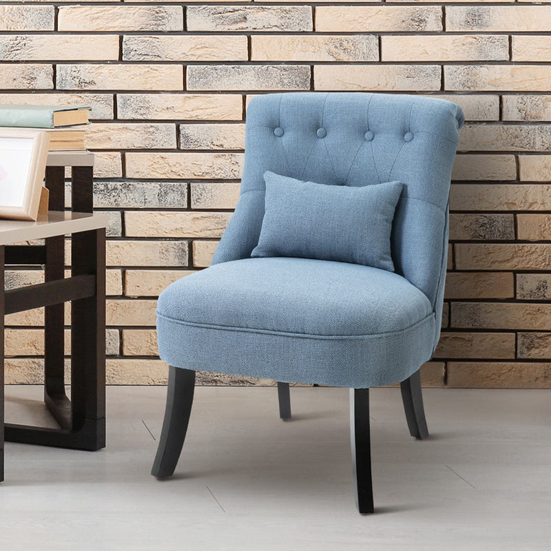 Blue Fabric Accent Chair with Solid Wooden Legs