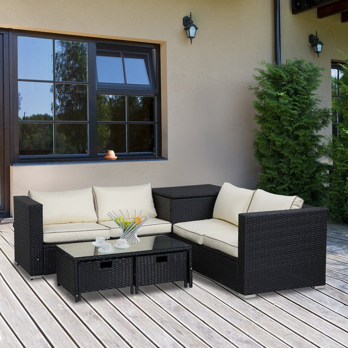 4 Seater Rattan Sofa Set with Storage Table & Cushions