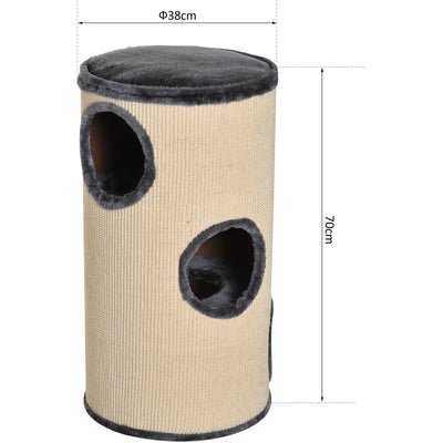 Beige/Grey Plush Cat Tree, D38x70H cm Pawhut