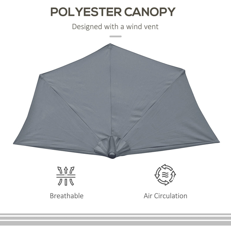 2.7m Half Parasol for Balcony - 5 Steel Ribs Outsunny