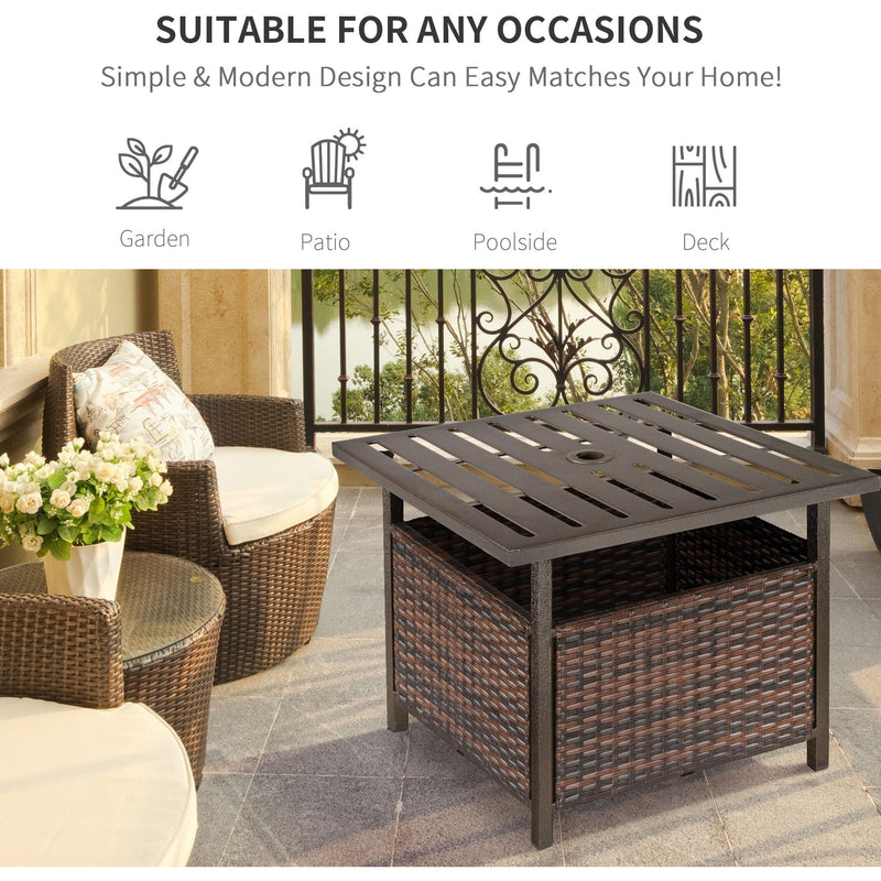 Rattan Patio Coffee Table With Umbrella Hole, Brown