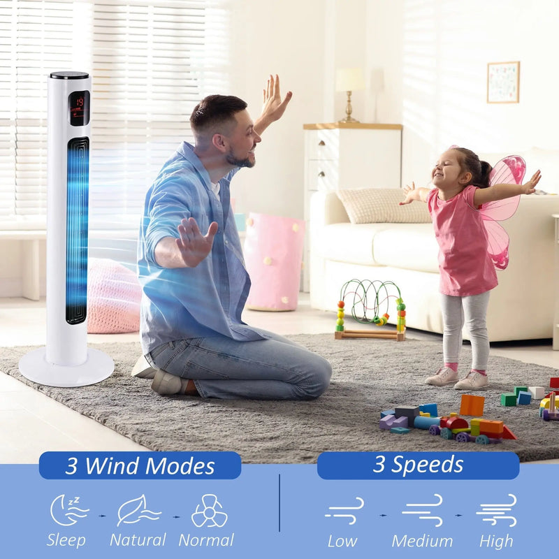 38" Tower Fan with Remote, 3 Speed, 12h Timer, Oscillation Homcom