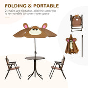 Outsunny Kids Picnic & Table Chair set, Outdoor Folding Garden Furniture w/ Monkey Design, Removable, Adjustable Sun Umbrella, Ages 3-6 Years - Brown Outsunny