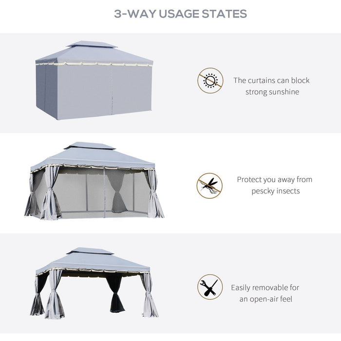 Metal Frame Gazebo With Sides, 3x4m, Grey