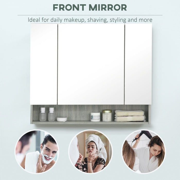 Grey Wall Mounted Bathroom Mirror Cabinet, 90W x 15D x 75Hcm