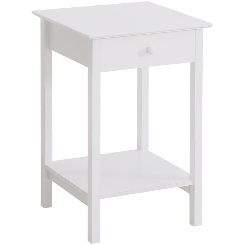 Elegant Bedside Table With Drawer, White