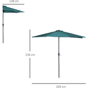 2.7m Half Parasol for Balcony - 5 Steel Ribs Outsunny
