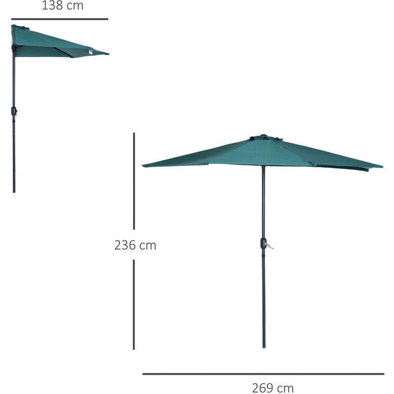 2.7m Half Parasol for Balcony - 5 Steel Ribs Outsunny