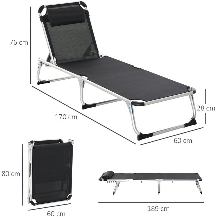 Foldable Sun Lounger, 5-Level Adjustable Back