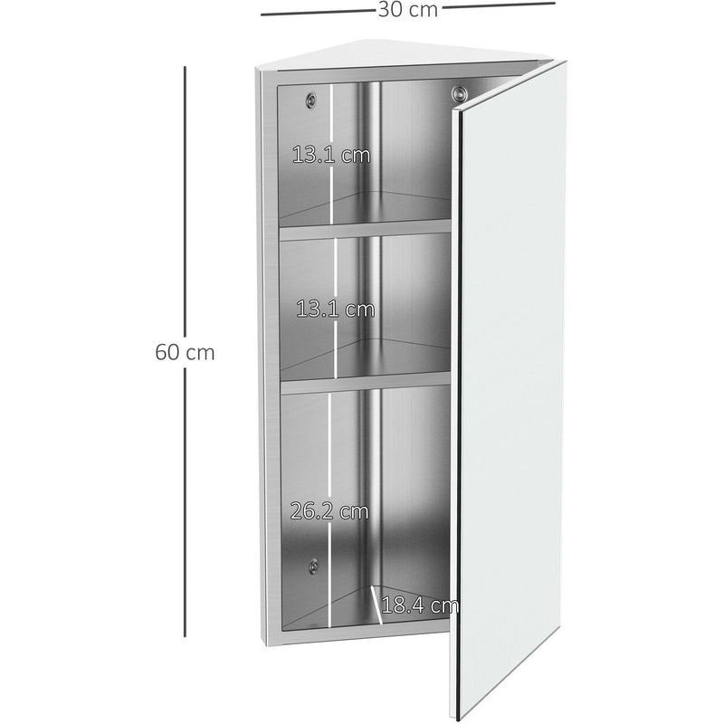 Corner Bathroom Mirror Cabinet, Stainless Steel