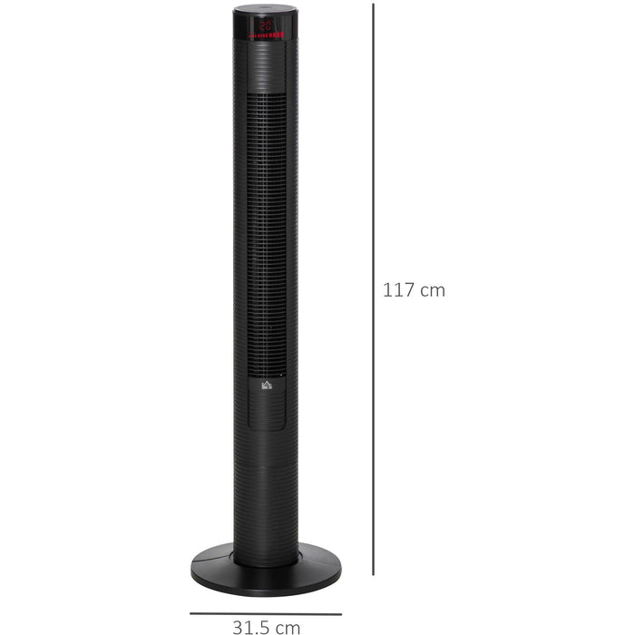 46" Oscillating Tower Fan, 3 Speed, Remote, 12h Timer, Black