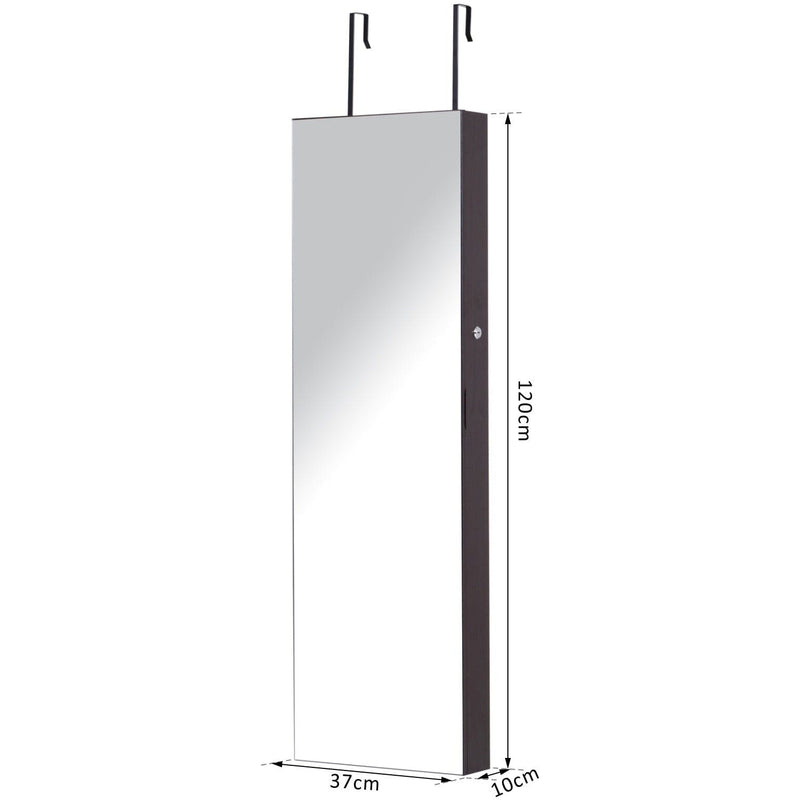 Mirrored Jewelry Cabinet, Door/Wall Mount, LED Lights, Lockable