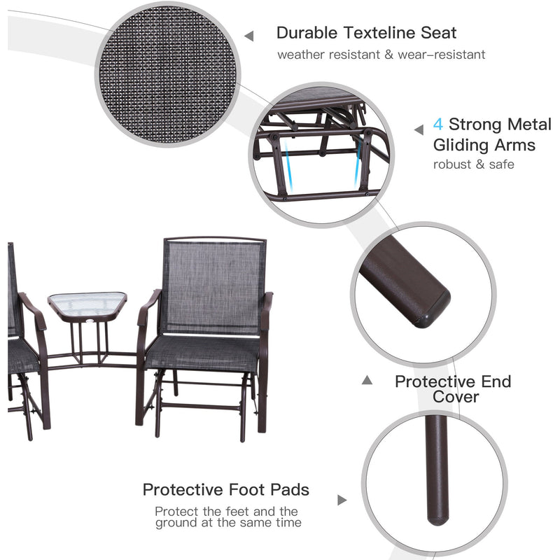 Bistro Set With Glider Chairs, Black
