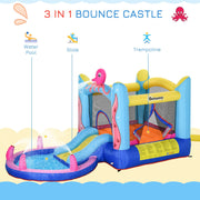 Inflatable Bouncy Castle with Slide and Pool for Fast Outdoor Play Blue Pink Outsunny