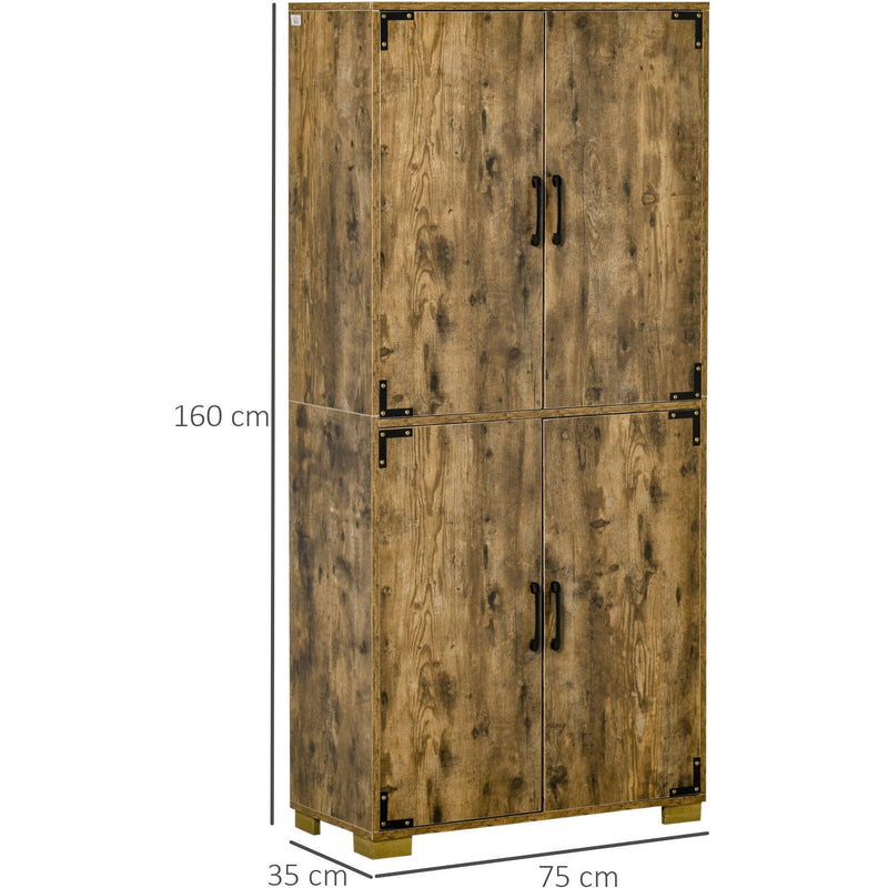 Farmhouse Tall Cupboard, 4-Door Cabinet, Storage Shelves