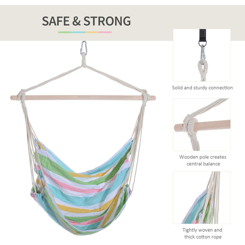 Rope Chair Hammock, Garden Patio Swing, Wooden, Cotton